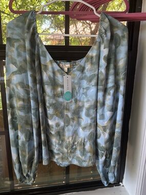 Stitch Fix Olive Green Watercolor Print Blouse